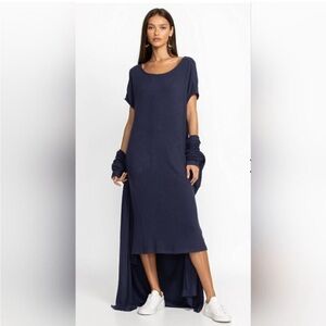 Johnny Was Calme Hachi Cap Sleeves Midi Dress in Navy Size XL